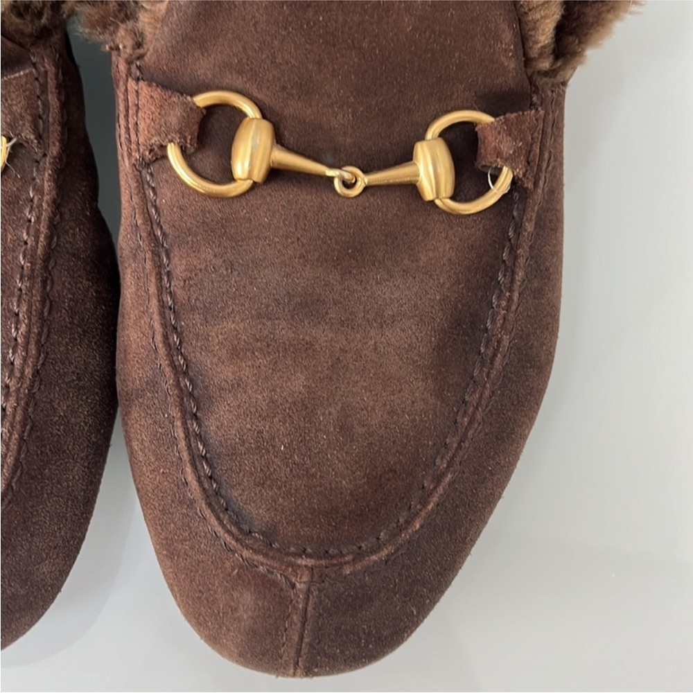 Gucci Brown Shearling Horsebit Loafers - Picture 12 of 14
